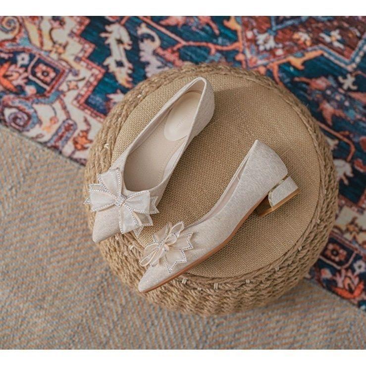 Single shoes women's 2025 new summer skirt versatile temperament bridesmaid thick heel French pointed head shallow mouth Internet celebrity shoes