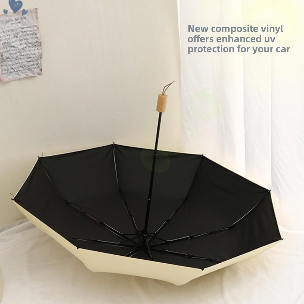 Solid Color Sunscreen Umbrella Wooden Handle Folding Sun Umbrella Rain Umbrella  Outdoor
