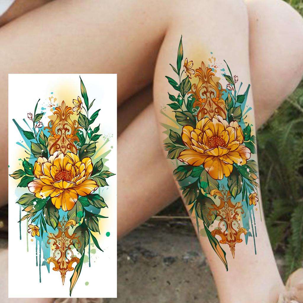 1 Sheet Butterfly Watercolor Flower Tiger Temporary Tattoos For Women Men Adults Fake Phoenix Parrot Lotus Tattoo Sticker Sleeve