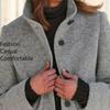 Jaqueta Casual de Cor Sólida com Gola Alta, Design Estampado e Bolsos para Outono/Inverno