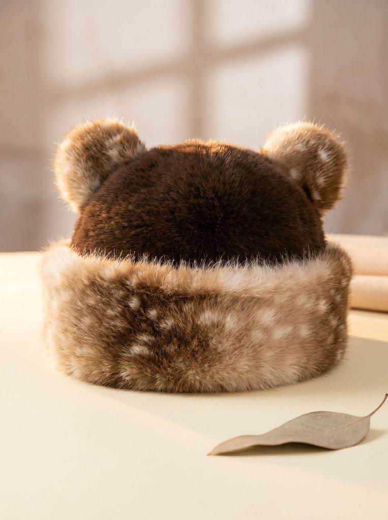 Cute Elk Leopard Print Pom-Pom Hat: Winter Ear Protection for Girls