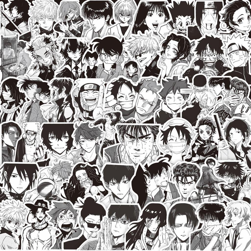 1000 Adesivi Anime in Bianco e Nero: Demon Slayer, One Piece & Altro per Decorazione Notebook