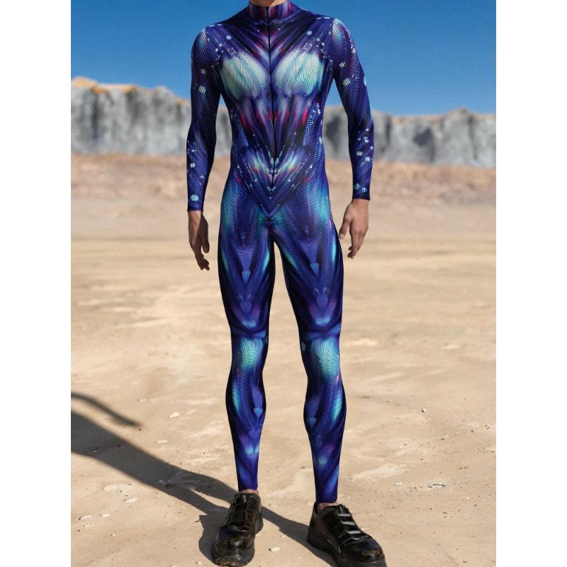 Bunt bedruckter Paar-Overall Halloween Cosplay Zentai-Anzug Urlaubsparty Bodysuit Einzigartiger Catsuit Rave-Outfit Fahrradkleidung