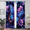 2pcs, Popular Curtains 2D print Purple Butterfly Polyester Easy Install (without rod) Gifts Use for Living Room, Office,
