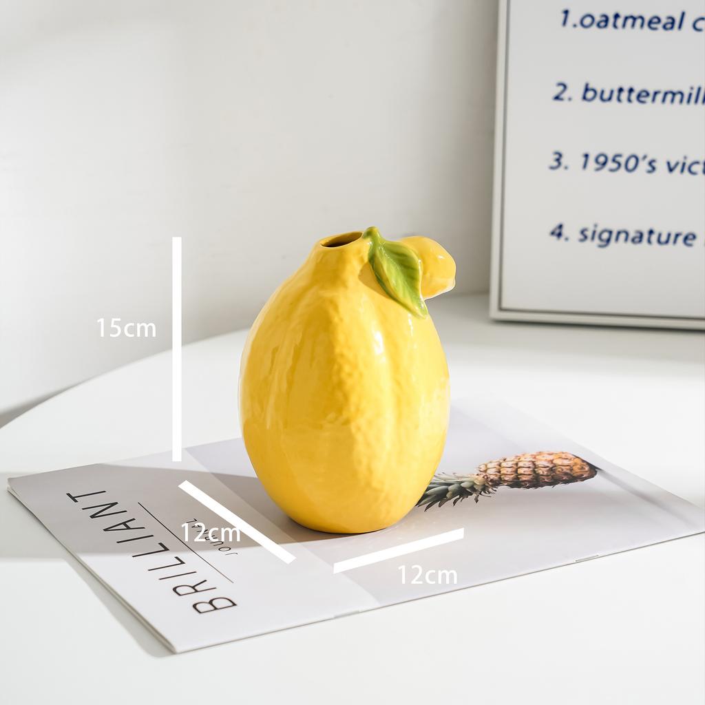 Ceramic Vase Cartoon Lemon Flower Vase Flower Arrangement Accessories Simulated Fruit Ornaments Terrarium Home Decoration