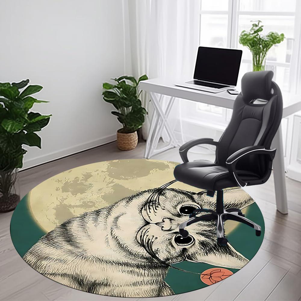 1PC Moonlit Whiskers Office Round Area Rug, Mat Suitable ForOffice, Under Office Chairs Bedroom Living Room Home Decor, Room Deco