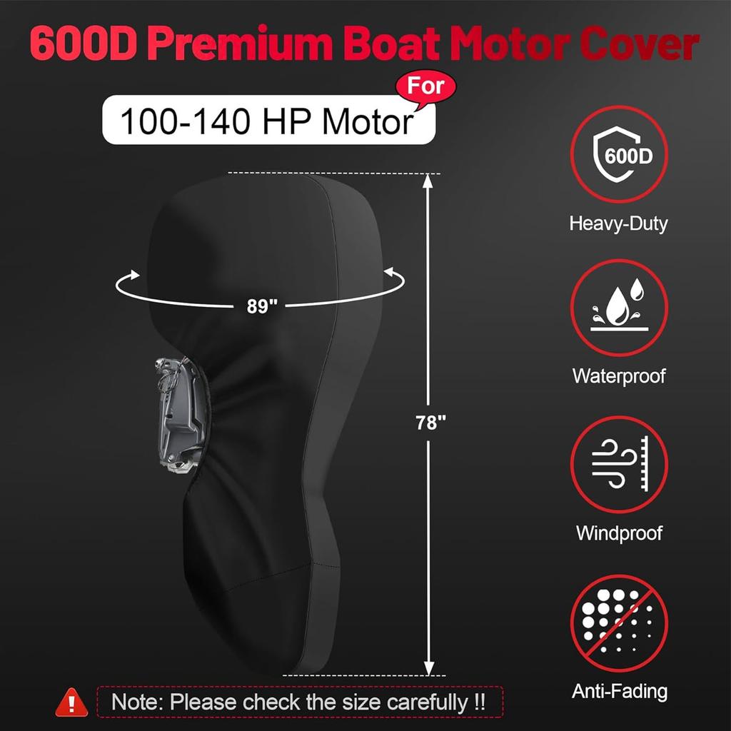Full Outboard Motor Cover Water Proof Heavy Duty Fadeproof 600D Oxford Fabric Boat Motor Cover Black