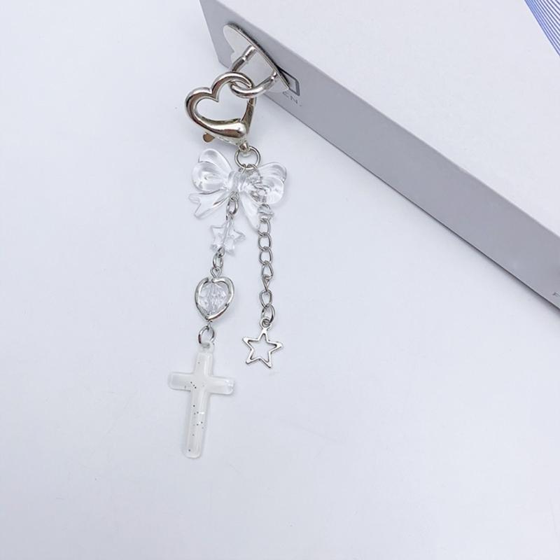 Butterfly Beaded Phone Lanyard Bowknot Pendant Wrist Strap Detachable Phone Chains Keyring Portable Accessory for Women