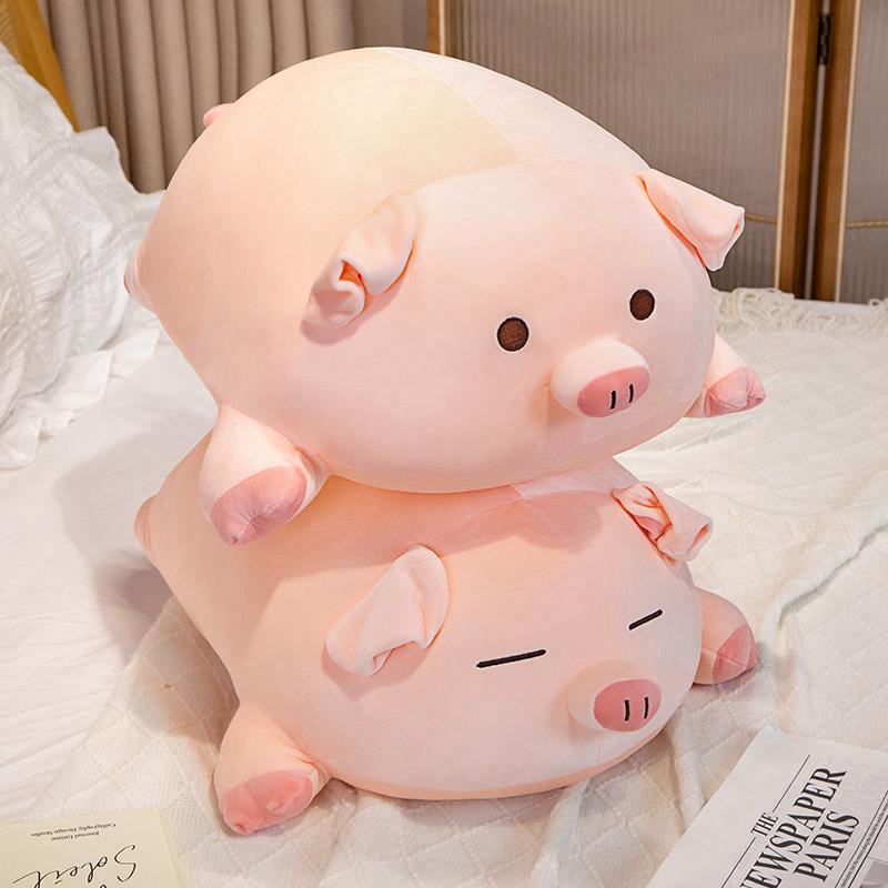 Squishy Pink Fatty Piggy Pig Doll Plush Toy Down Cotton Stuffed Eyes Closed/Open Cartoon Animal Lying Plushie Bolster Gift
