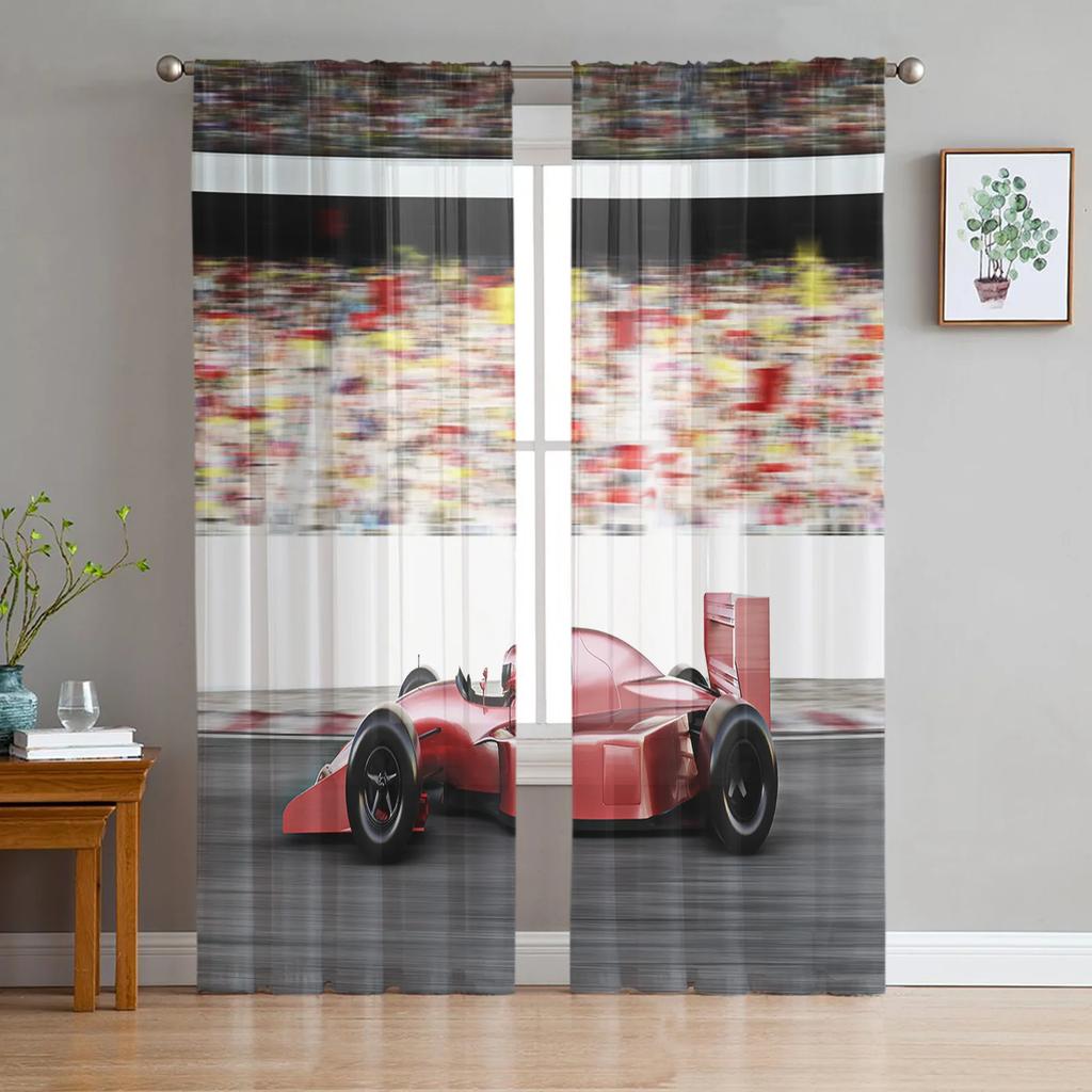Truck Car Cartoon Voile Curtains Window Treatment Kitchen Living Room Bedroom Decoration Chiffon Tulle Modern Light Filtering Made Of Polyester