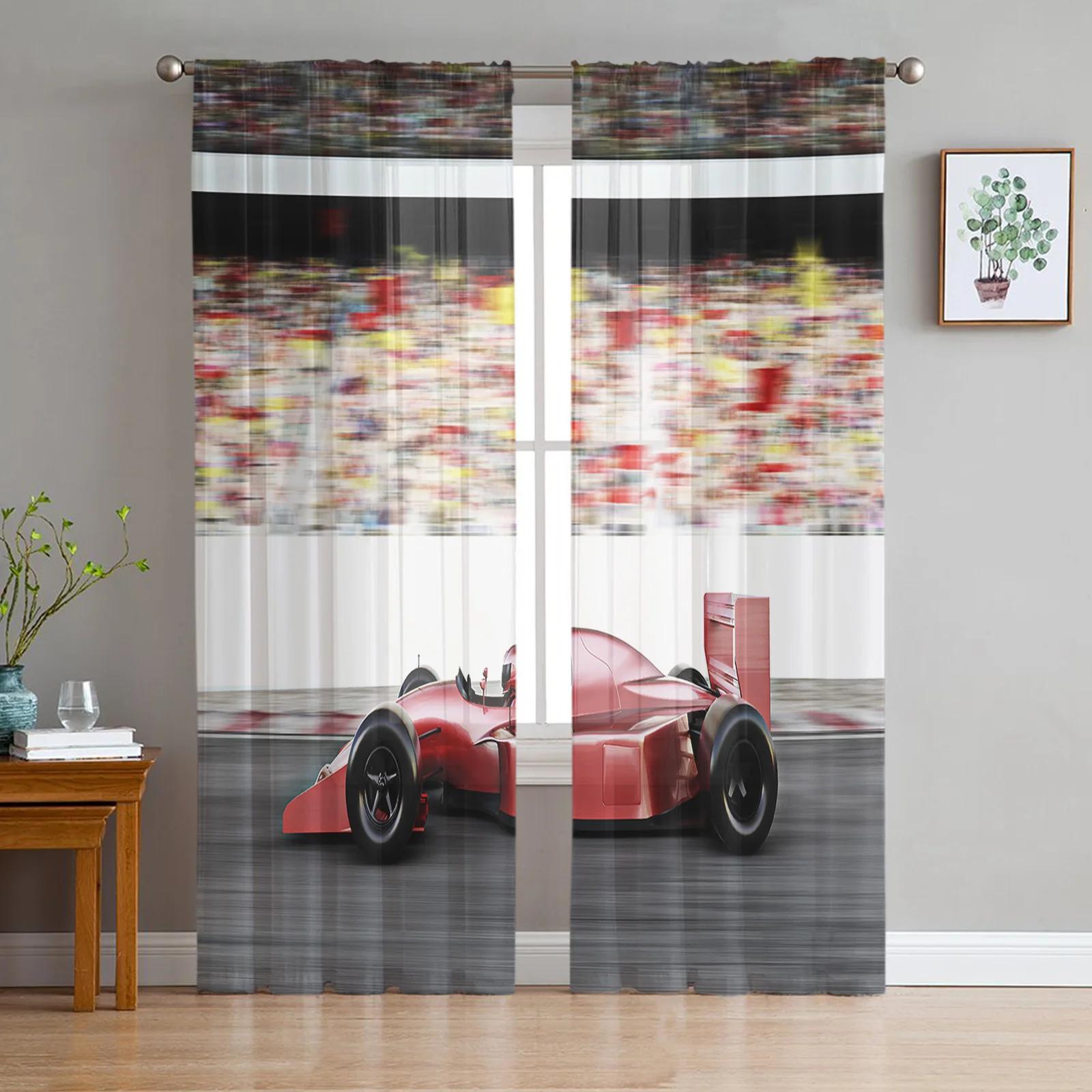 

Truck Car Cartoon Voile Curtains Window Treatment Kitchen Living Room Bedroom Decoration Chiffon Tulle Modern Light Filtering Made Of Polyester W100*H130(CM)-Hooks&2PCS