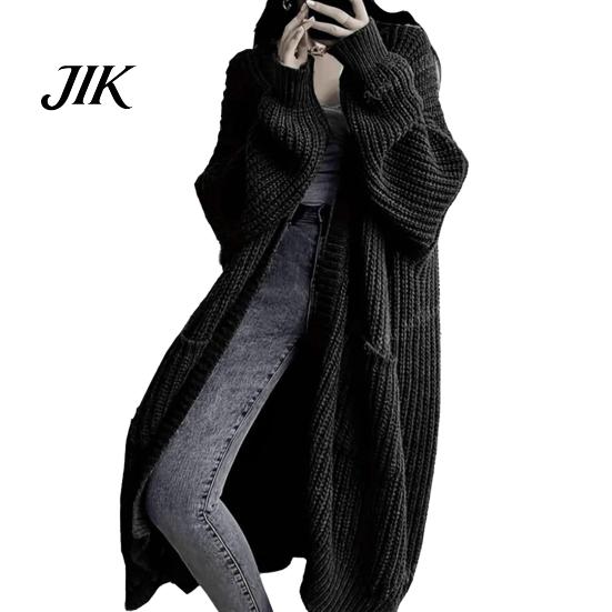 Women Oversized Cardigan Coat Long Sweater Open Front Mid-length Knitting with Pockets Fall Winter Outwear Casual Maxi S чёрный
