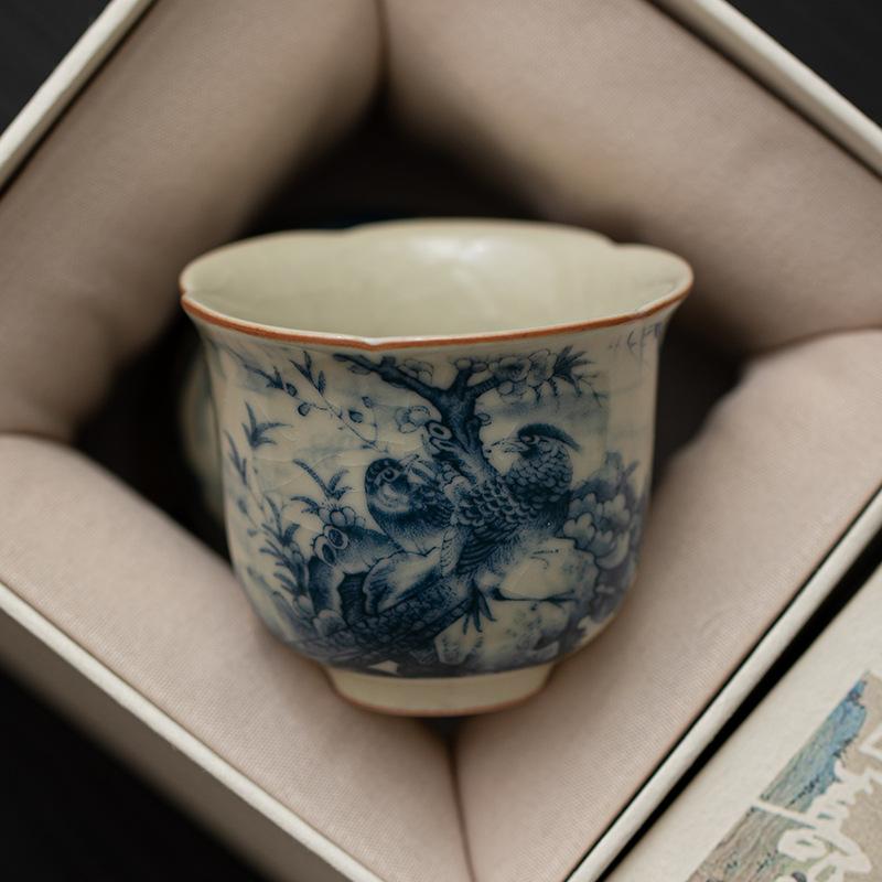 Birds Ru Klin Porcelain Teacup Chinese Kung Fu Gongfu Master Cups Ceramic Tea Bowls Tea Ceremony Teaware Set Household Drinkware