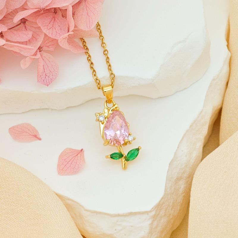New Style Zirconia Tulip Necklace - Fashionable, Luxurious, Niche, Suitable for All Seasons and Versatile for Autumn and Winter.