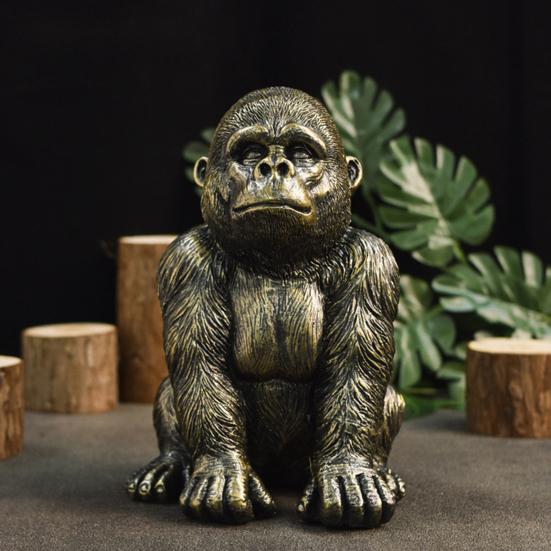 Gorilla Resin Statue, Sitting Monkey Figurine Sculpture, Industrial Home Decor for Living Room Office Desk Bookshelf, Industrial Modern Home Decor