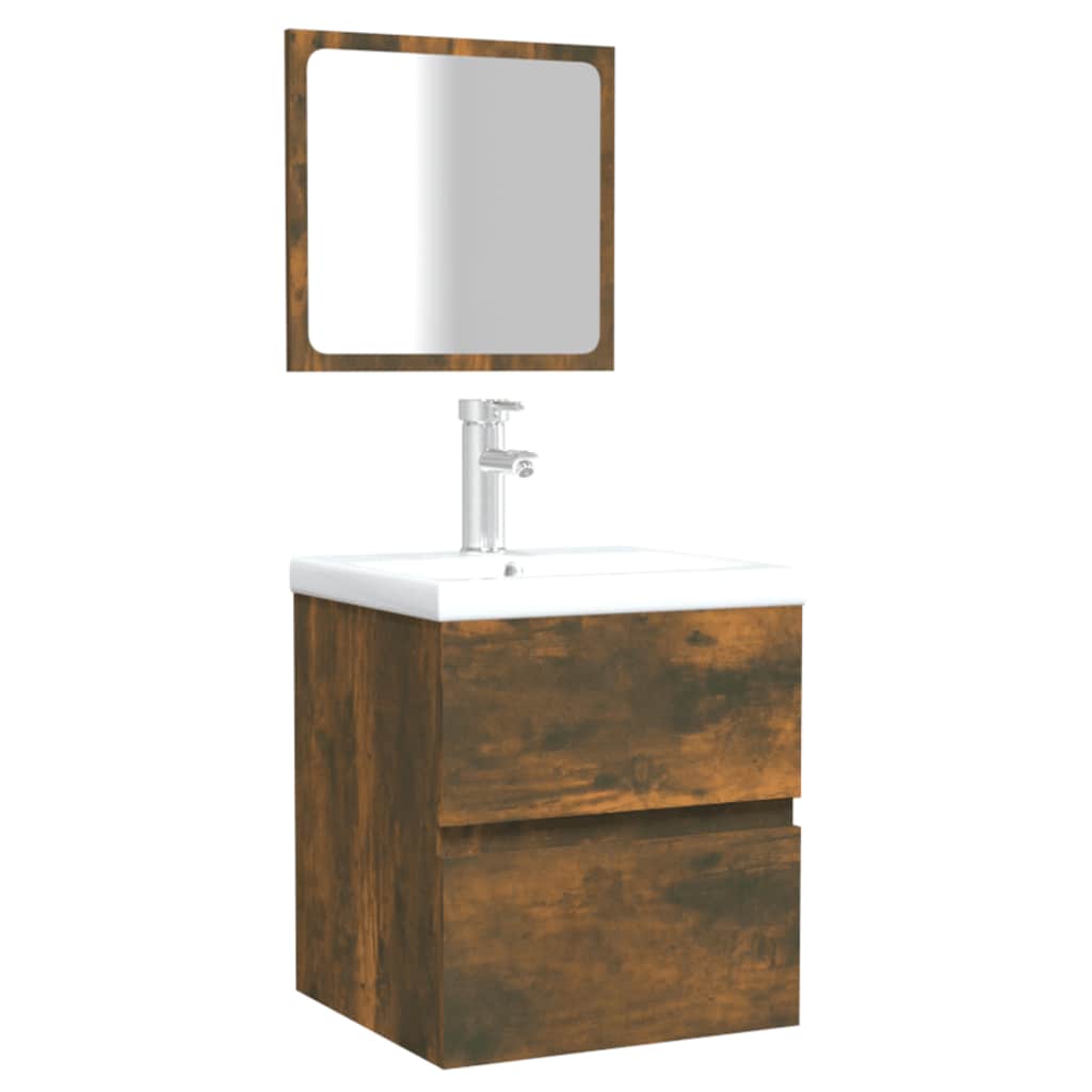Bathroom Cabinet with Mirror Smoked Oak Wood Based Material