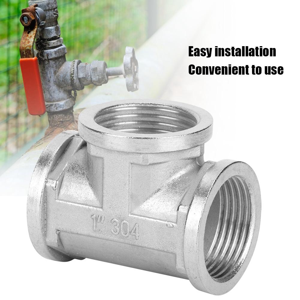 304 Stainless Steel Tee Threaded Pipe Connector for Industrial Pipe Shelf Household Tool