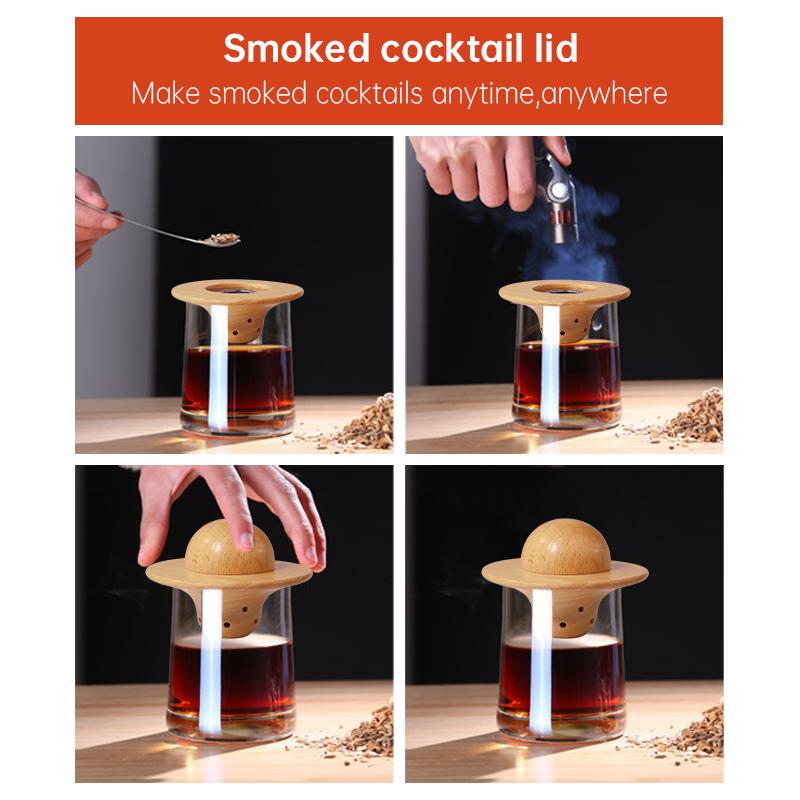 Wooden Smoker Cocktail Smoker Kit Whiskey Wooden Smoked Wood Hood Smoker with Ice Cube Mold for Drinks Kitchen Bar Accessories