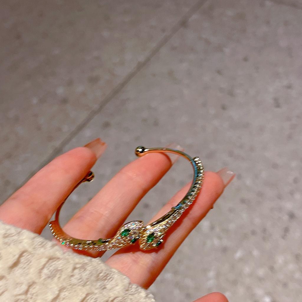 Stylish Copper Snake Cuff Bracelet Adjustable And Glittering With Zircon Stones Fashionable Wristwear
