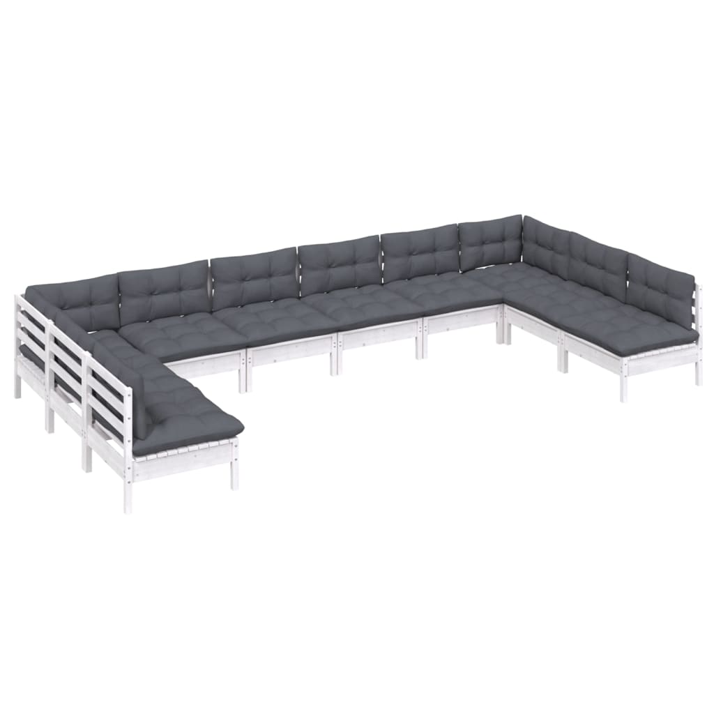 Vidaxl 10-Cz. Garden Lounge Set, With Cushions, White