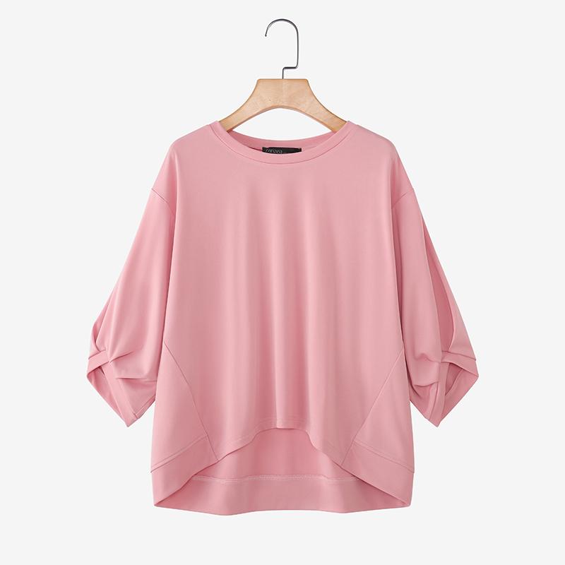 

ZANZEA Женская повседневная блузка с круглым вырезом, рукавом до локтя и неровным низом M розовый