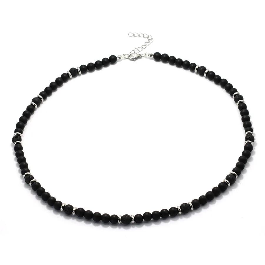 Mode Herr Choker Halsband 19 Tum Rostfritt Stål Spänne 6mm Naturlig Pärlhalsband Tigeröga Lavapärlor Kort Krage Gåva Till Honom