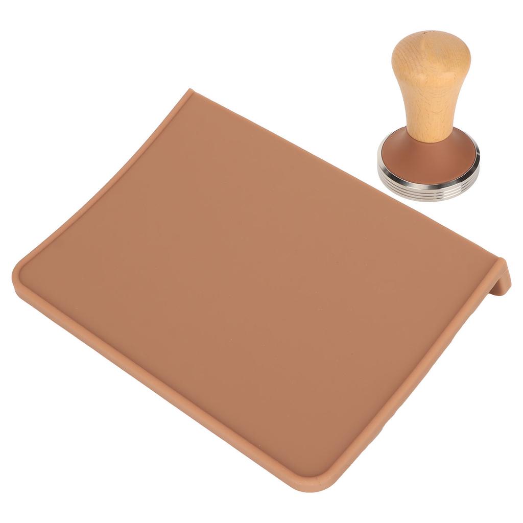 Oversized Coffee Tamping Pad and Wood Coffee Tamper Set Dustproof Silicone Tamper Mat for Home