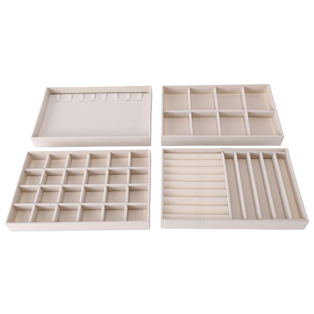 4pcs Drawer Jewelry Storage Trays Detachable Jewelry Organizer Trays for Rings Earrings Necklaces Bracelets Cream Color