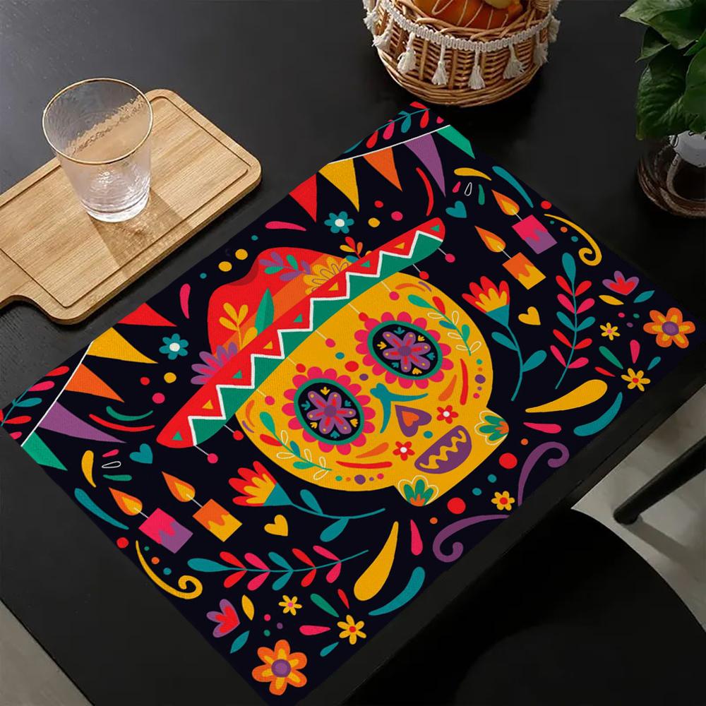 

4PC Lotus print Placemats - Star & Buffalo Check Pattern - Ideal for Home Dinners, Family Gatherings, Holiday Feasts, Ru 30x45cm-4PC