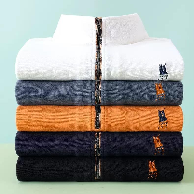Trend Hub High End 100% Cotton Long Sleeve T-shirt Men's Standing Collar Fashionable Embroidery Paul Casual Sports Polo Shirt