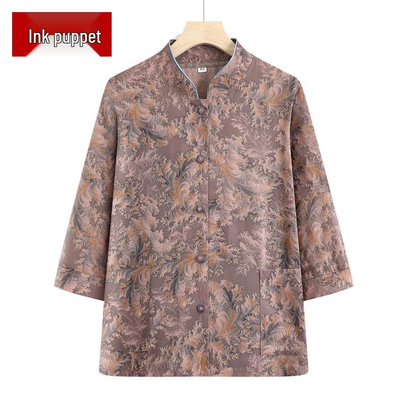 

Elderly Women s Floral Print 7-Sleeve Cardigan Shirt 3XL