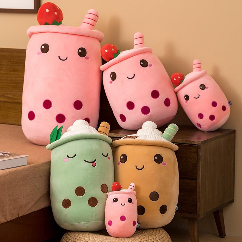 24cm Kawaii Boba Frucht Bubble Tea Cartoon Panda Plüschtier Stofftiere Niedliches Essen Milchtee Weiche Spielzeuge Zimmerdeko Kissen Geschenke