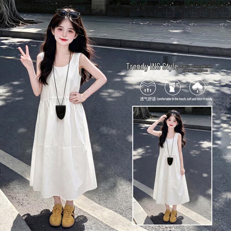 2026 Girls' Stylish White Summer Tank Dress