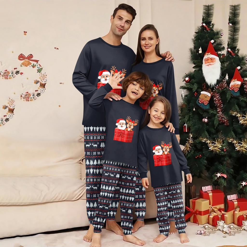 Family Matching Print Sets Pajamas Loungewear Outfits Family Matching Long Sleeve Tops+Pants Set