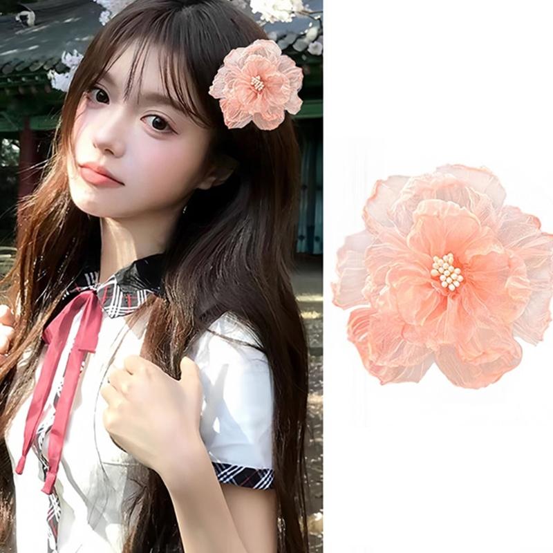 Tulle Flower Hair Clips Flower Hair Barrette Flower Alligator Duckbill Clips Decorative Hair Accessories for Beach Party