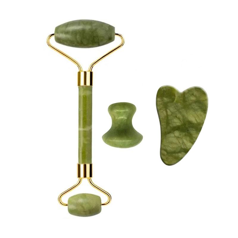 2/3/4 Stück Natürlicher Rosenquarz Obsidian Jade Roller Gua Sha Stein Set Gouache Schaber Gesichtsstraffung Anti-Falten Hautpflege Werkzeuge