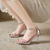 2024 New Fashion Versatile Hot-selling Summer Women's Sandals Stiletto Heel Open Toe Temperament Rhinestone Decoration Zapatos