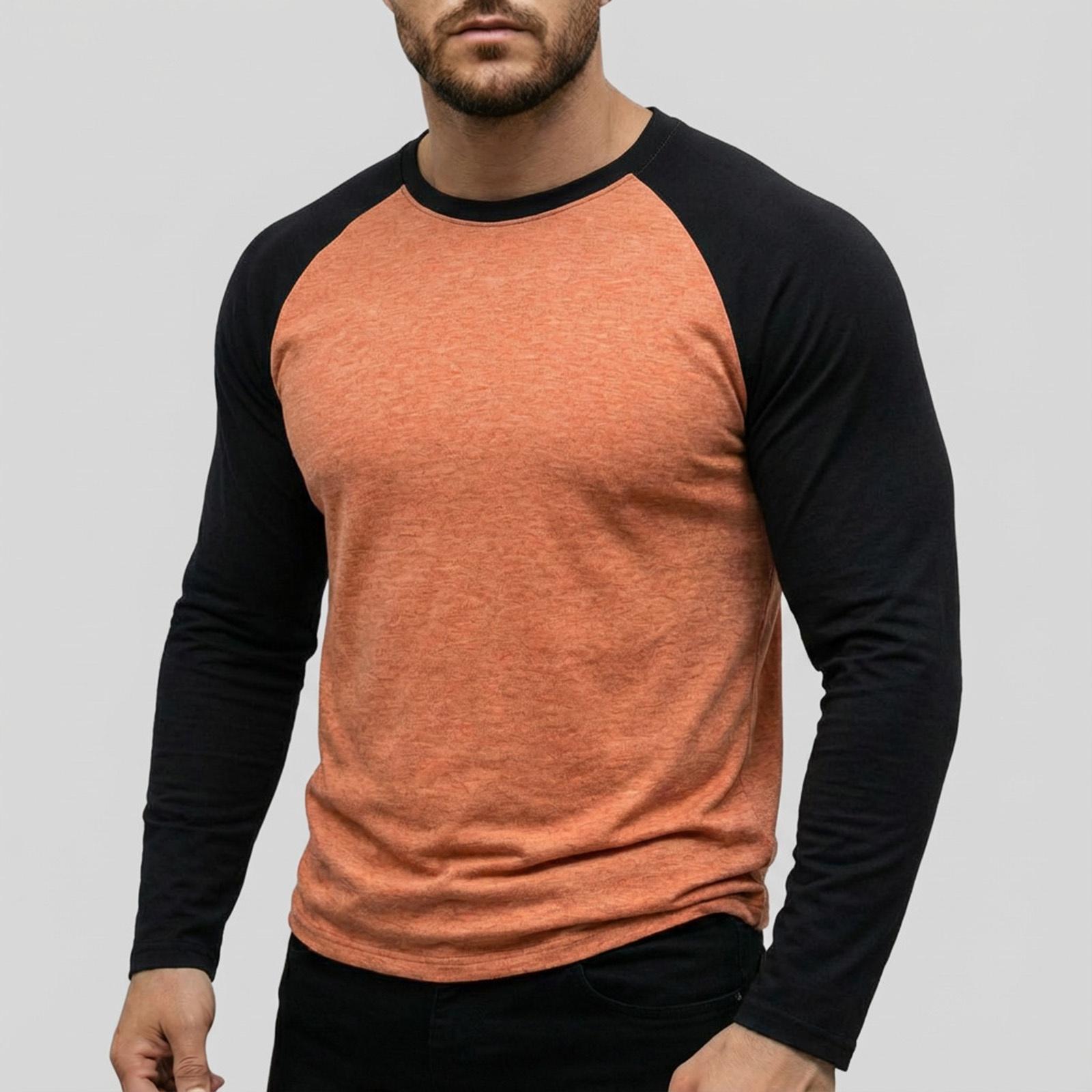 

Men Long Sleeve Raglan T Shirt Crew Neck Lightweight Casual Basic Top Soft Jersey Fabric Athletic Style M оранжевый