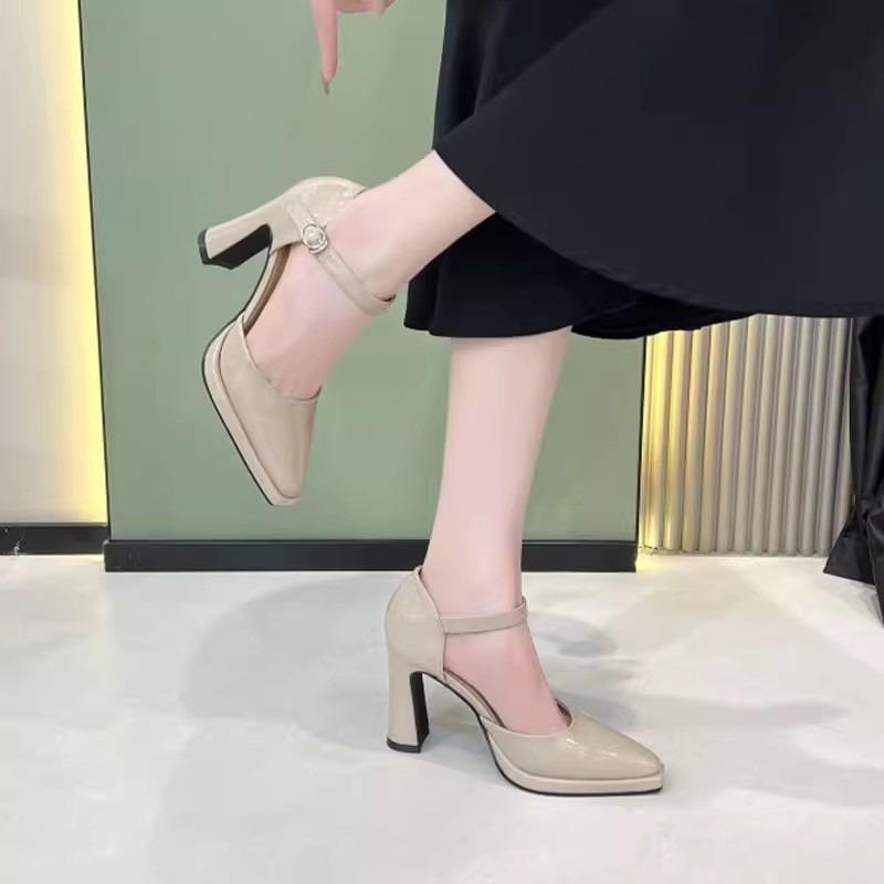 Fashion High Heel Single Shoes Summer New Pointed Head Shallow Mouth Waterproof Platform Anti-slip Wear-resistant Thick Heel Shoes