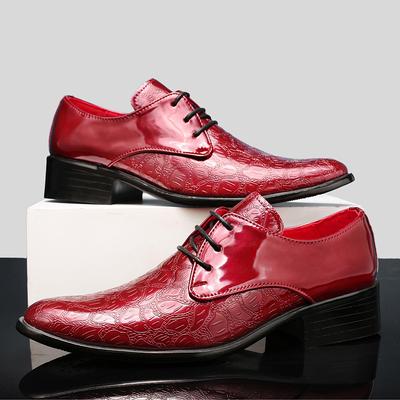 Red Festive Wedding Photography High Heels Pointed Casual Leather Shoes Business Men's Shoes Heightening Mid-heel Lace-up Dance