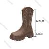 Fashion Embroidery V-Mouth Middle Calf Boots Autumn Chunky Heel Platform Women's Shoes Western Cowboy Western Cowboy Boots for Women