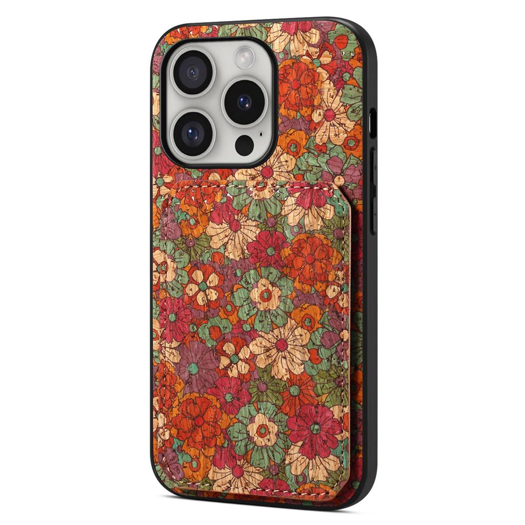 For iPhone 16 Pro Max Case with Card Holder Flowers Design Leather Phone Cover Kickstand