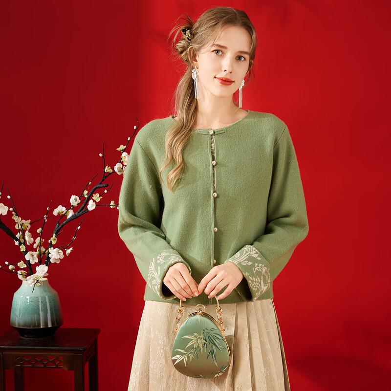 

TUHUANG Women s New Chinese Style Jacquard Wool Cardigan L