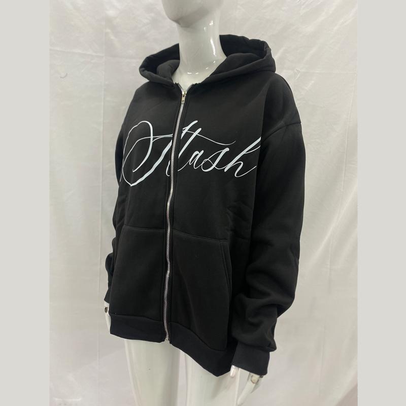 European and American Autumn and Winter Letter Printed Zipper Cardigan Hooded Men's and Women's Fashionable Street Casual Hoodie