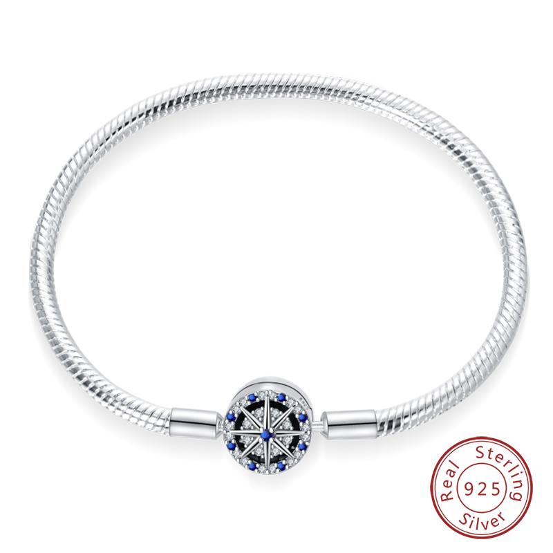 Original 925 Silver Heart Star Moon Snowflake Butterfly Bracelets 17 20CM For Women DIY Charms Jewelry Gifts