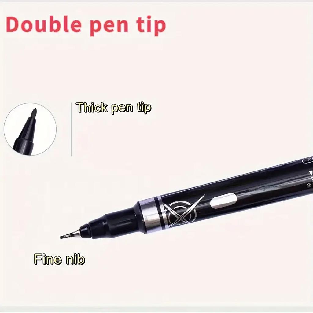 10pcs Dual-Tip Permanent Markers – Black Ink, Fine & Thick Tips – Ideal for Drawing, Calligraphy, Sketchbooks, Fabric, Wood