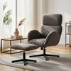 Swivel Armchair with Footstool, Height-Adjustable Accent Chair with Adjustable Headrest, Rocking Function, Grey