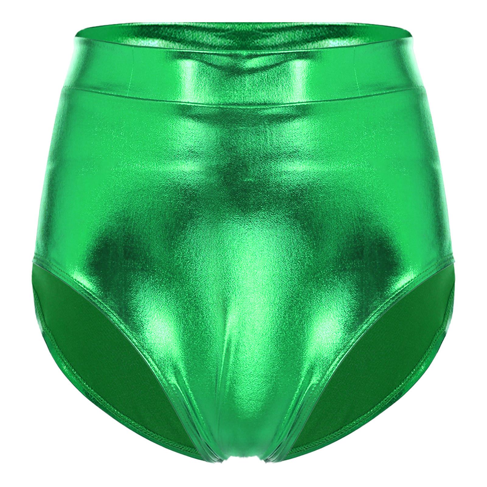 

Жіночі металеві блискучі шорти з високим вирізом для танцювальних вечірок, музичних фестивалів та рейв-заходів L зелений