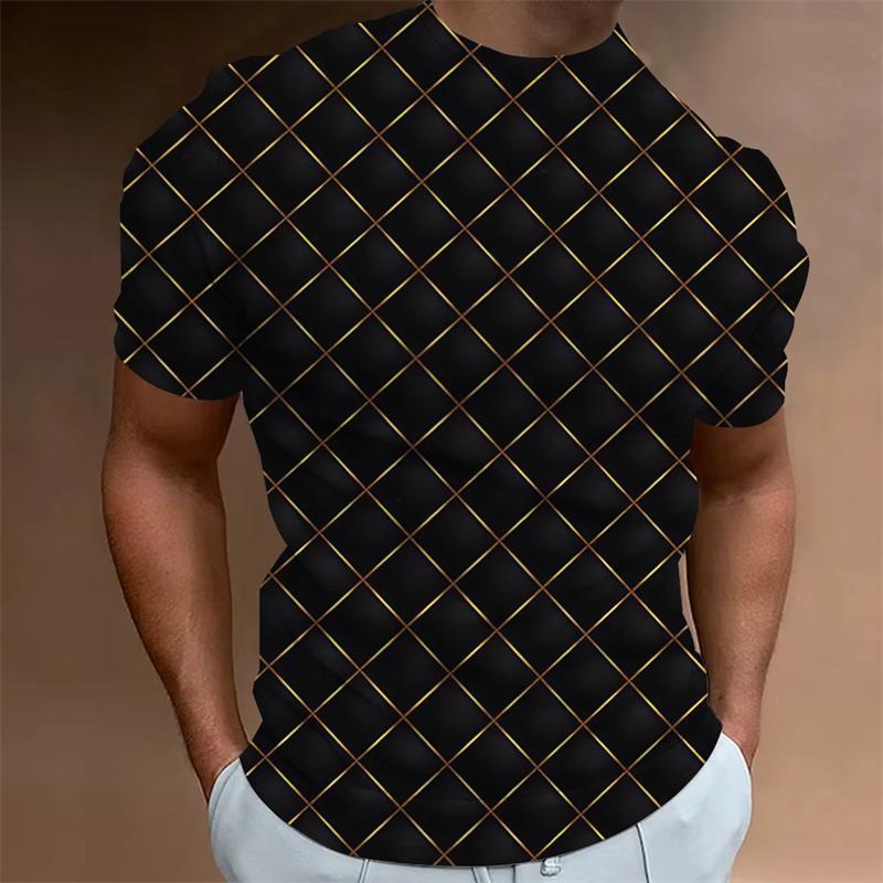 Men's T-shirt with geometric pattern 3D printed top, daily casual clothing T-shirt, personalized loose fit oversized short sleeved T-shirt