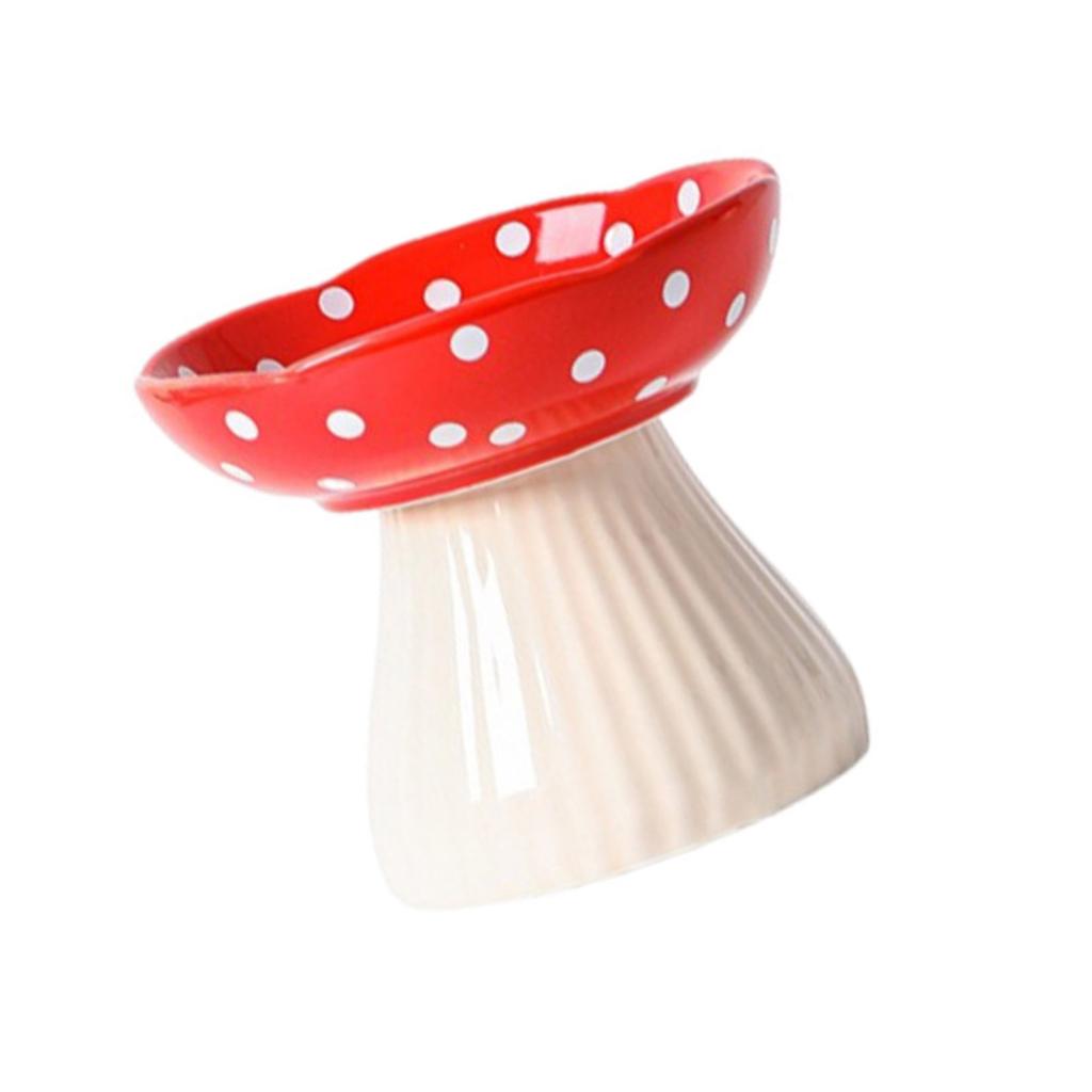 Elevated Cats Mushroom Shape Bowl Prevents Choking and Vomiting Cartoon Cats Feeding Dish Handcrafted Stand